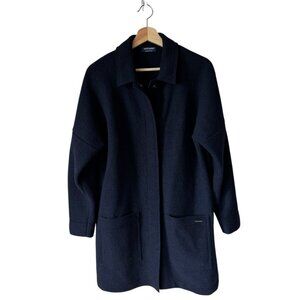 Saint James Boiled Wool Coat Size 6 Navy Blue Snap Front Classic Luxury Pockets